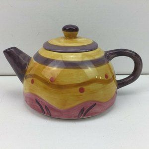 Renardi Ceramic Purple Yellow Teapot Short Spout With Lid